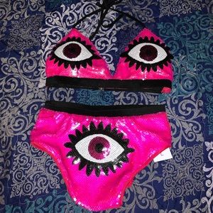 Pink Sequin Pink Eyes Bikini High Cut Set